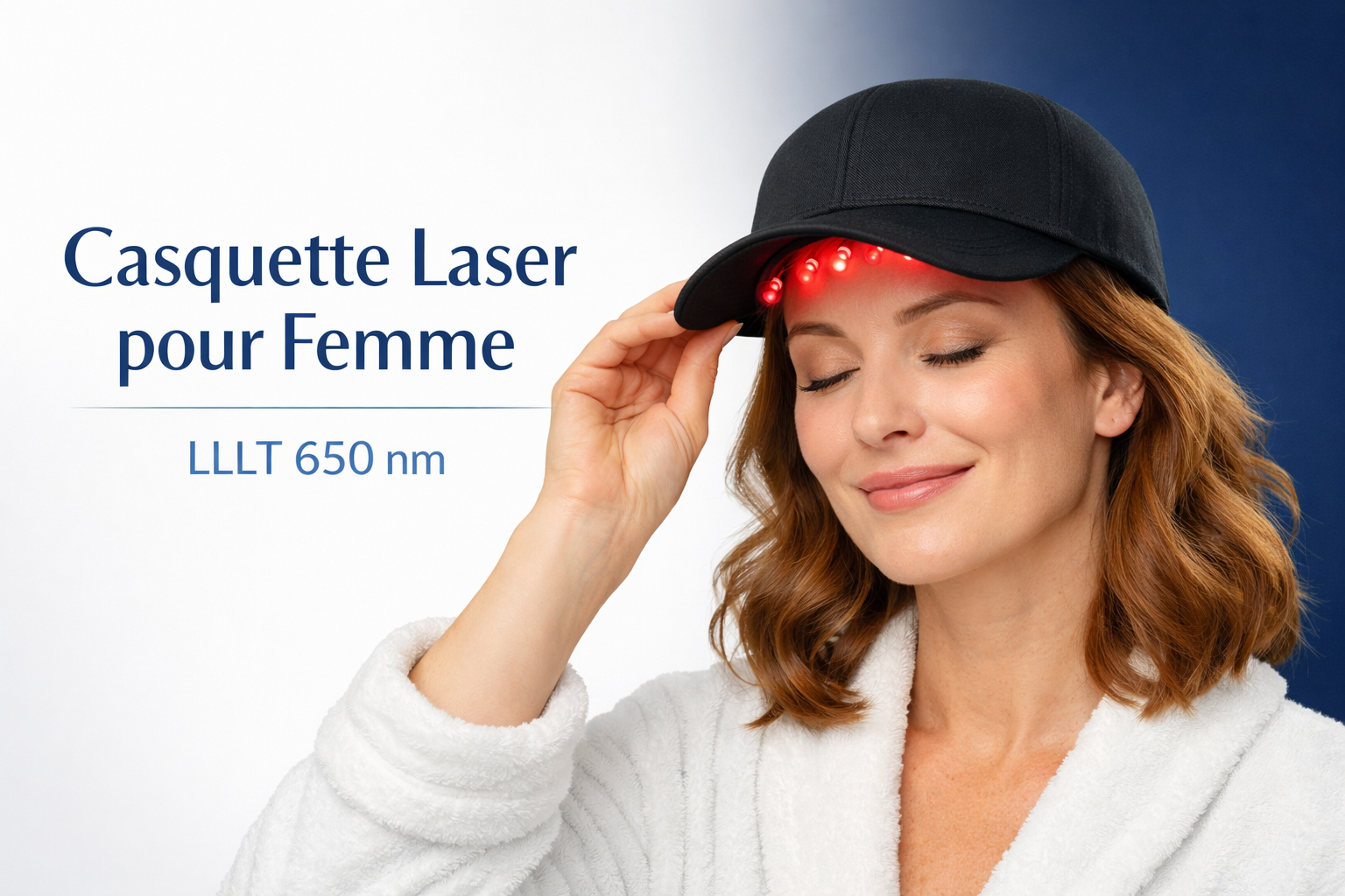 Casquette laser femme LLLT 650 nm perte hormonale photobiomodulation repousse HairInov Canada